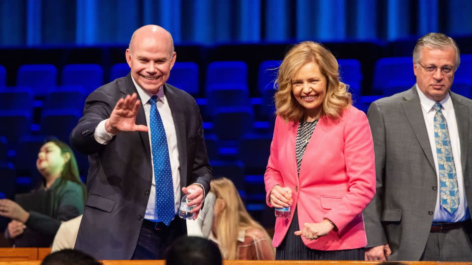 Elder Alvin F. Meredith III, General Authority Seventy, and his wife, Sister Jennifer Meredith, greet students following a BYU–Idaho devotional address on Tuesday, Feb. 7, 2023. | Natalia Lopez, BYU–Idaho