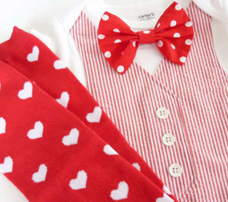 <div class="caption-credit"> Photo by: Sara Sweet and Small</div><b>Red Stripes, Red Hearts</b> <br> For the Valentine's Day enthusiast with a little gentleman, this outfit is the most festive one I could find! <br> <i><a href="http://www.disneybaby.com/blog/wear-your-heart-on-your-sleeve-20-adorable-handmade-heart-accessories/#slide18" rel="nofollow noopener" target="_blank" data-ylk="slk:Get it here;elm:context_link;itc:0;sec:content-canvas" class="link ">Get it here</a></i> <br>