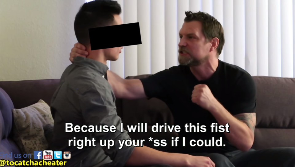 Instead he is busted by his girlfriend's dad. Photo: Youtube