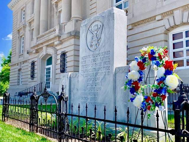 A wreath hangs in memory of fallen Maury County veterans in honor of Memorial Day on Monday.