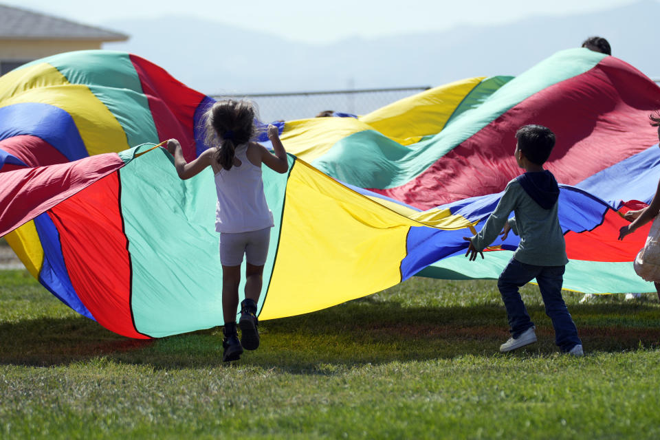 Children play during recess inside Cuyama Elementary School, Wednesday, Sept. 20, 2023, in New Cuyama, Calif. (AP Photo/Marcio Jose Sanchez)