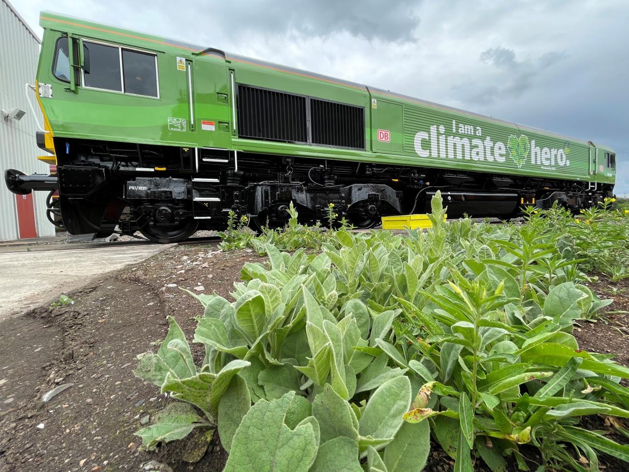 Hybrid cars built in the UK will soon be exported to continental Europe via a train running on greener fuel made from used vegetable oil, the Department for Transport has announced (Department for Transport/PA)