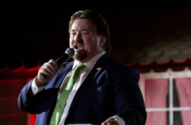 Michael McDonald, state chairman of the Nevada Republican Party, speaks at Stoney's Rockin' Country on April 27, 2022, in Las Vegas. 