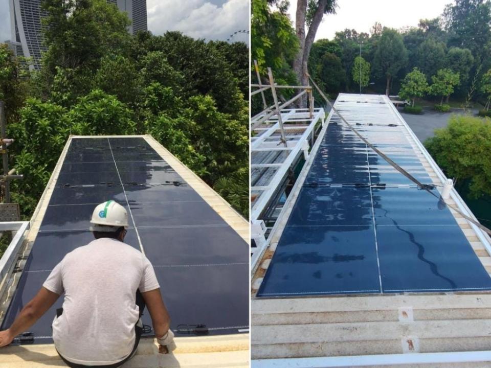 Solar panels installed on top of the shipper containers.