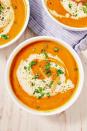 <p>Is there anything quite as satisfying when it's cold outside than a huge bowl of steaming soup, served alongside a buttered crusty roll? And this butternut squash and sweet potato version is SO healthy, and incredibly easy to make.</p><p>Get the <a href="https://www.delish.com/uk/cooking/recipes/a29841144/butternut-squash-sweet-potato-soup/" rel="nofollow noopener" target="_blank" data-ylk="slk:Butternut Squash and Sweet Potato Soup;elm:context_link;itc:0;sec:content-canvas" class="link ">Butternut Squash and Sweet Potato Soup</a> recipe.</p>