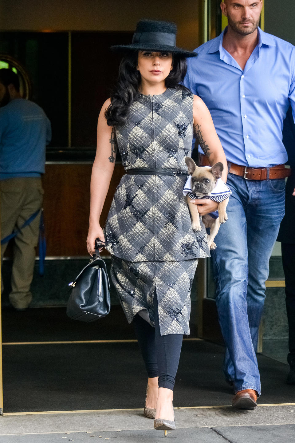 Lady Gaga leaving her apartment with her dog Koji in New York City.<span class="copyright">MPI67/Bauer-Griffin/Getty Images</span>