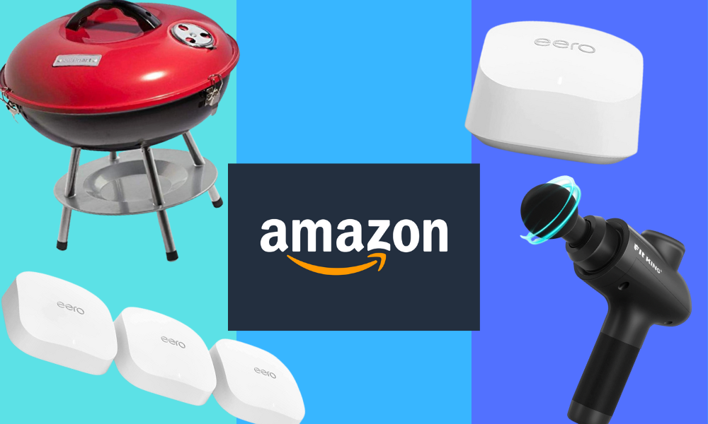 There are so many early Prime Day 2022 deals to dive into today. (Photo of a grill, routers and a microphone from Amazon)