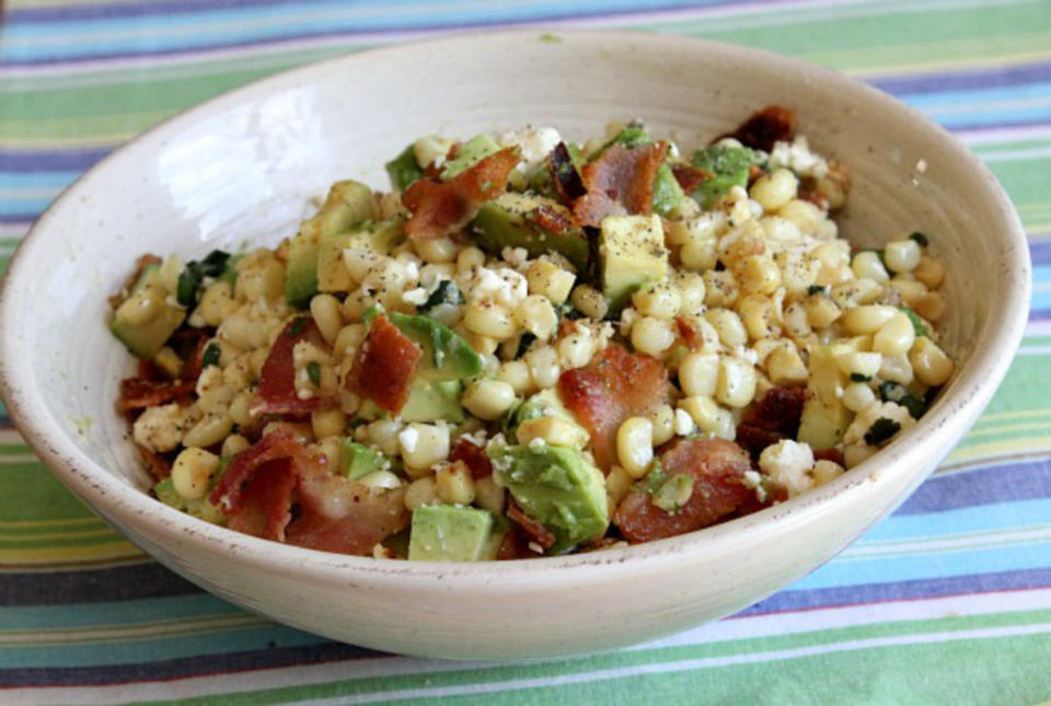 <p>This meaty, creamy corn salad will complete any summer barbecue. </p><p><strong>Recipe here:</strong> <strong><a href="http://www.recipegirl.com/2013/04/29/bacon-avocado-and-corn-salad/" rel="nofollow noopener" target="_blank" data-ylk="slk:Bacon, Avocado and Corn Salad;elm:context_link;itc:0;sec:content-canvas" class="link ">Bacon, Avocado and Corn Salad</a></strong></p>