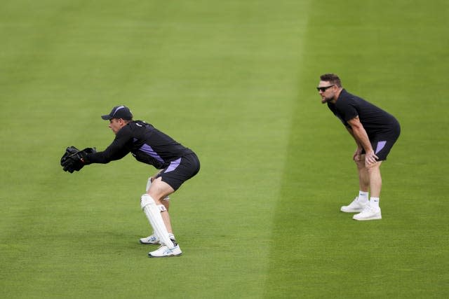 Jamie Smith and Brendon McCullum during a nets session at Lord’s