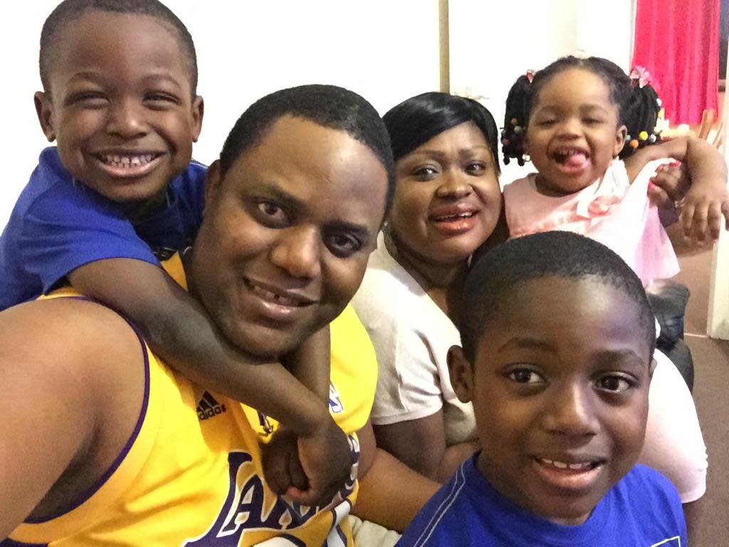 Abimbola Ajoke Bamgbose and husband Moyosore Olowo, with their three children (Moyosore Olowo)