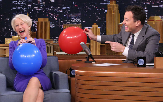 Helen Mirren and Jimmy Fallon on The Tonight Show.