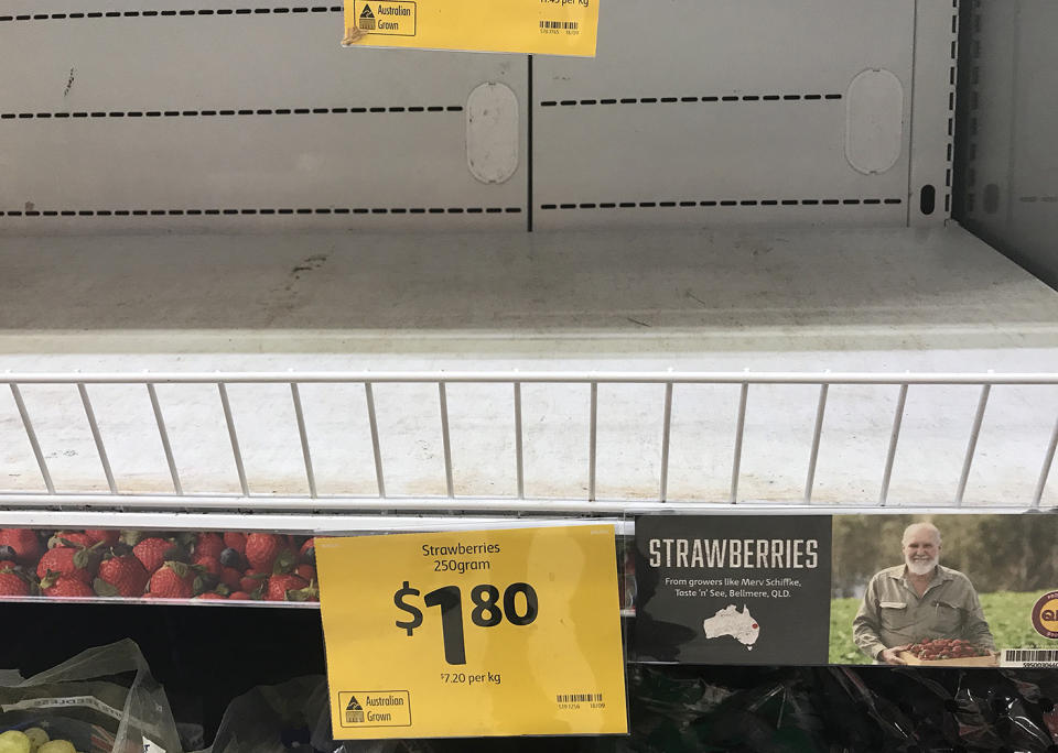 Empty shelves at a Coles Supermarket in Brisbane on Friday. Source: AAP
