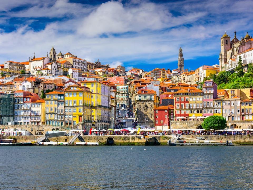 Porto, Portugal's old town skyline from the Douro River.