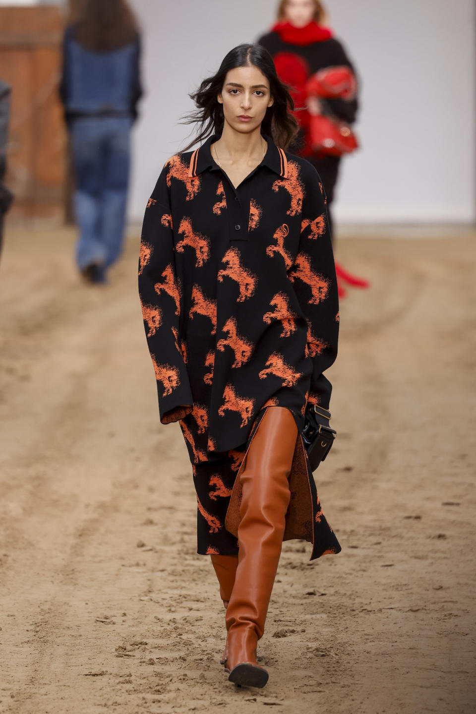 A model wears a creation as part of the Stella McCartney Fall/Winter 2023-2024 ready-to-wear collection presented Monday, March 6, 2023 in Paris. (Vianney Le Caer/Invision/AP)