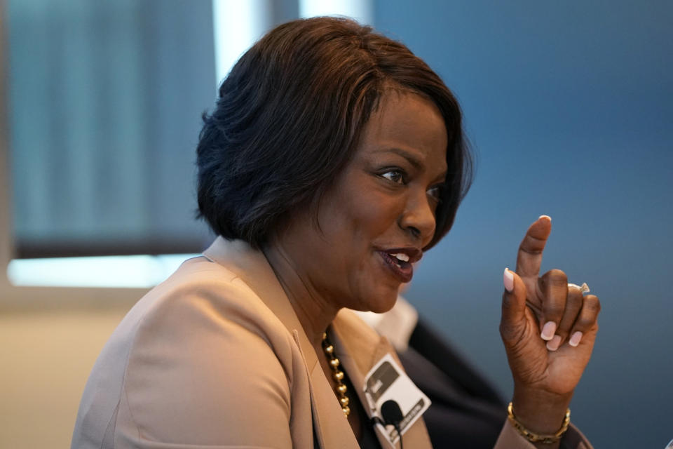 FILE - Rep. Val Demings, D-Fla., participates in a roundtable discussion about Congress passing the inflation bill and the high cost of prescription drugs, Aug. 15, 2022, at the Borinquen Medical Center in Miami. Demings is running for the U.S. Senate against incumbent Sen. Marco Rubio. (AP Photo/Lynne Sladky, File)