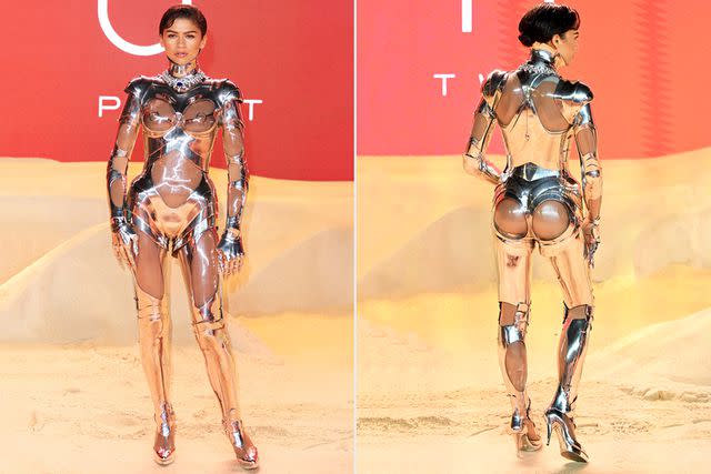 <p>Mike Marsland/WireImage; Samir Hussein/WireImage</p> Zendaya bares her butt cheeks in a 1995 Mugler robot suit