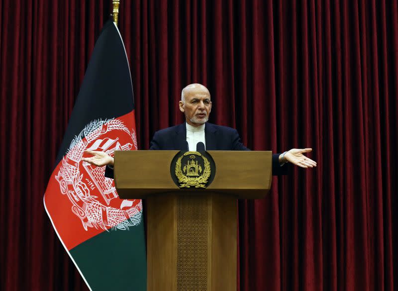 Afghanistan's President Ashraf Ghani speaks during a news conference in Kabul