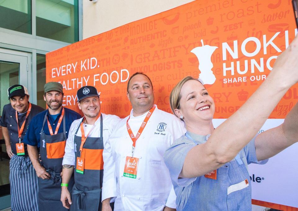 A community of chefs helped boost Palm Beach County into destination-dining status. Shown here at a Taste of the Nation event: (from right) chefs Lindsay Autry, Zach Bell, Tim Lipman, Clay Conley and Julien Gremaud.