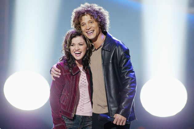 Clarkson with fellow contestant Justin Guarini during the 