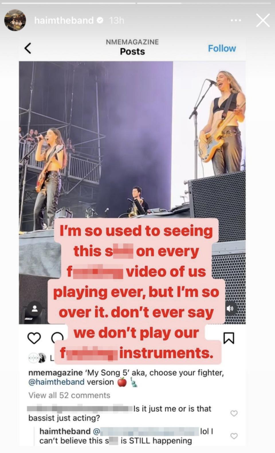 Haim shares disapproval over message that questions their instrument playing (Instagram / Haim)