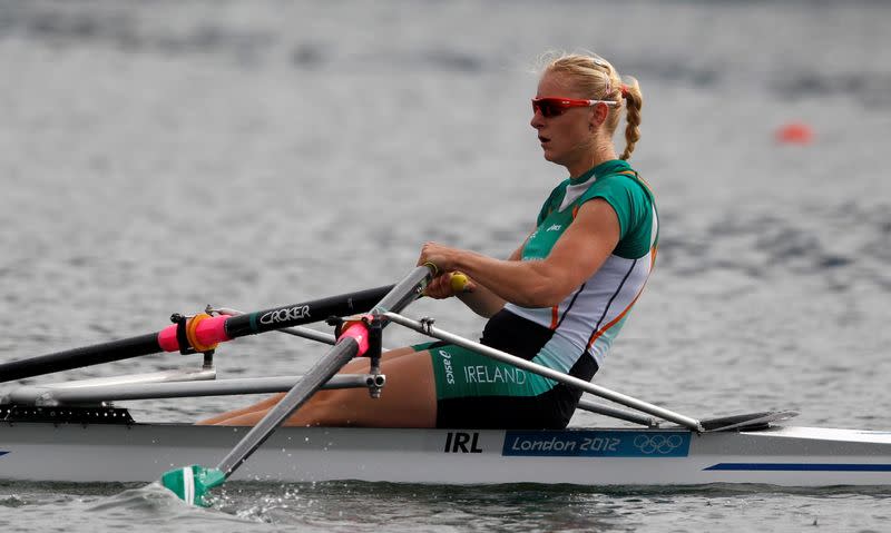 FILE PHOTO: Ireland's Sanita Puspure competes in the women's single sculls semi-finals rowing event during the London 2012 Olympic Games at Eton Dorney