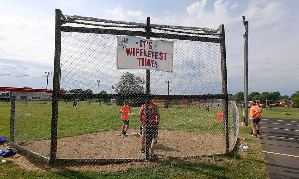 The Imposters bat against the Phantom Troopers as they play on The Jude during the Wifflefest high school tournament Friday, July 1, 2022 at Southview Grace Brethren Church. TOM E. PUSKAR/ASHLAND TIMES-GAZETTE