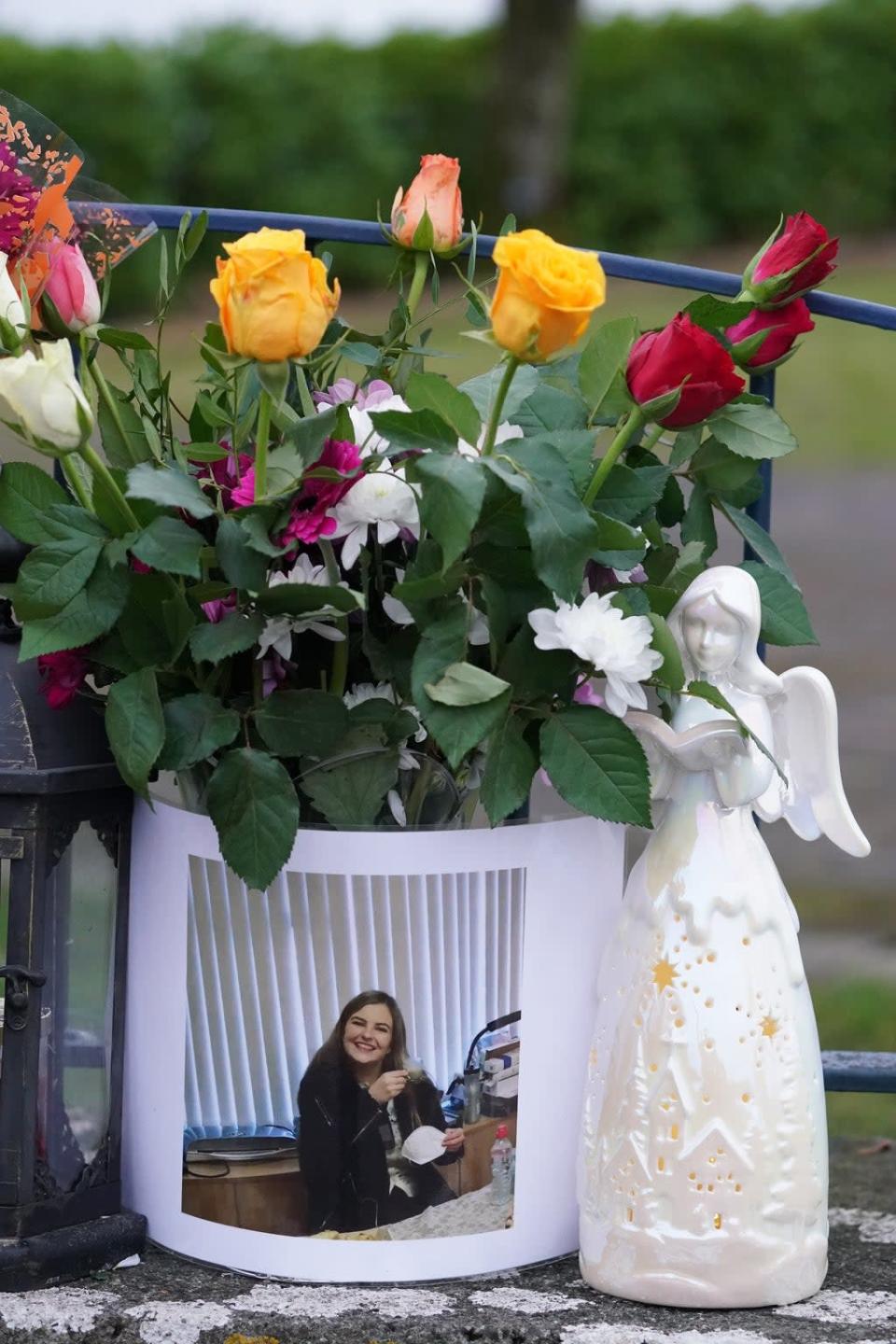 Floral tributes near to the scene in Tullamore, Co Offaly, after Ashling Murphy, was killed on Wednesday evening (Brian Lawless/PA) (PA Wire)