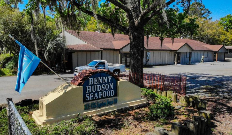 Expected to open this summer, existing buildings at the entrance to Benny Hudson Seafood, as seen in the background, are being converted to its new retail location off Squire Pope Road on Hilton Head Island.