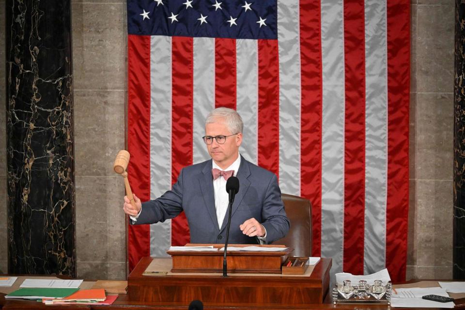 PHOTO: Speaker Pro Tempore Rep. Patrick McHenry presides over the House of Representatives as they vote on a new Speaker of the House at the US Capitol on Oct. 18, 2023, in Washington, D.C. (Mandel Ngan/AFP via Getty Images)