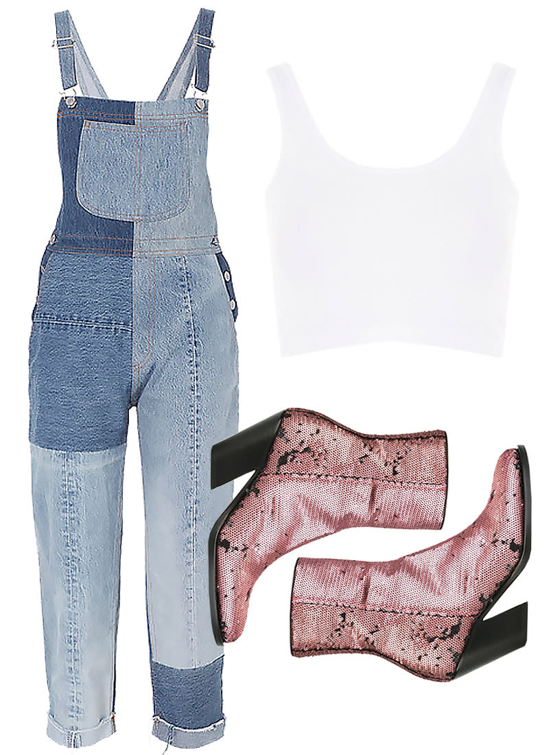 Jazz up your overalls with glitter boots.