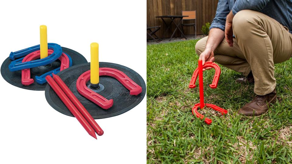 This set of horseshoes are safer and lighter than traditional sets.