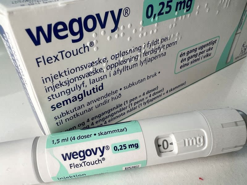 FILE PHOTO: A 0.25 mg injection pen of Novo Nordisk's weight-loss drug Wegovy is shown in this photo illustration in Oslo, Norway, September 1, 2023. REUTERS/Victoria Klesty/Illustration