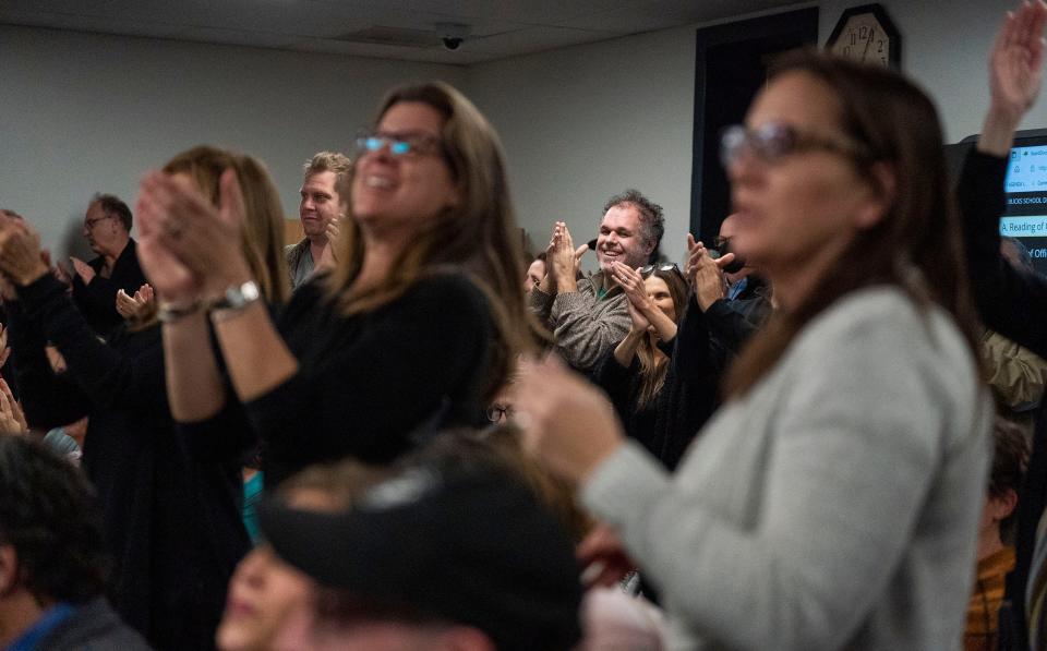 Some people in attendance give the newly-elected board members a standing ovation at the Central Bucks School District Board re-org in Doylestown on Monday, Dec. 4, 2023.

[Daniella Heminghaus | Bucks County Courier Times]