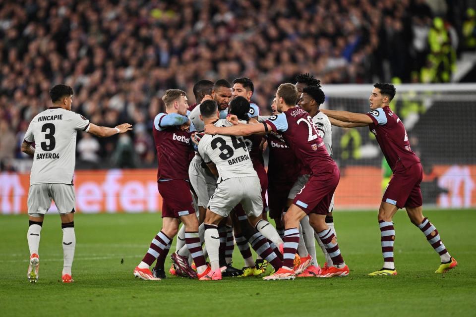 Tempers flared on the pitch and in the technical area (Getty Images)