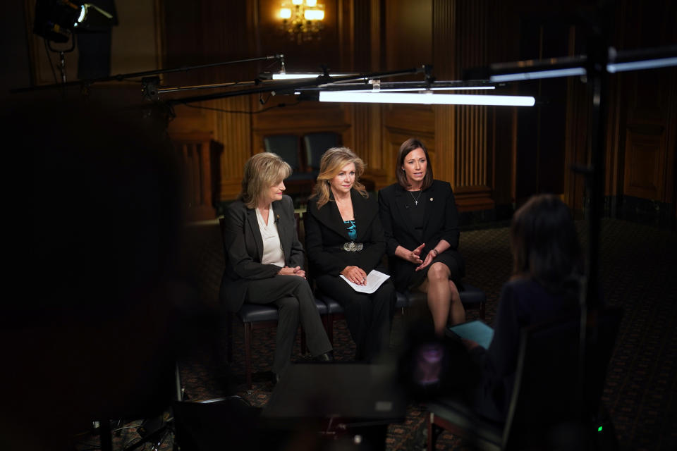 Sen. Cindy Hyde-Smith, Sen. Marsha Blackburn, and Sen. Katie Britt. (Frank Thorp V / NBC News)