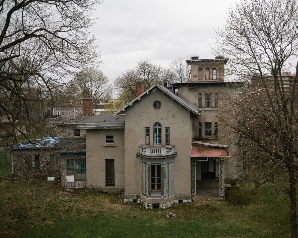 An exterior view of No. 1 Rutger Park, photographed from the second floor of No. 3 Rutger Park in Utica on Friday, April 19, 2024.