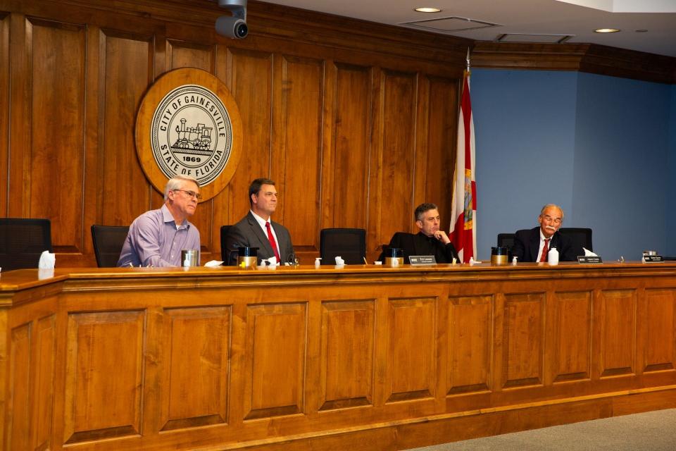 Members of the Gainesville's GRU Authority hold their first meeting in City Hall on Oct. 4, 2023. All board members were appointed by Gov. Ron DeSantis and only one lives in Gainesville's city limits.