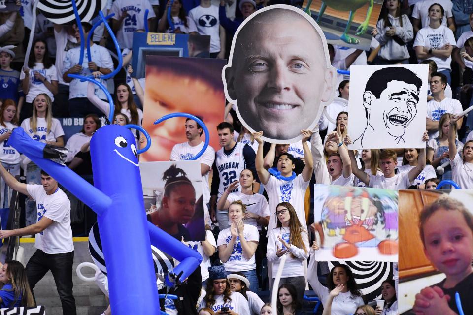 BYU students try to distract a foul shot as BYU and SE Louisiana play at the Marriott Center in Provo on Wednesday, Nov. 15, 2023. BYU won 105-48. | Scott G Winterton, Deseret News