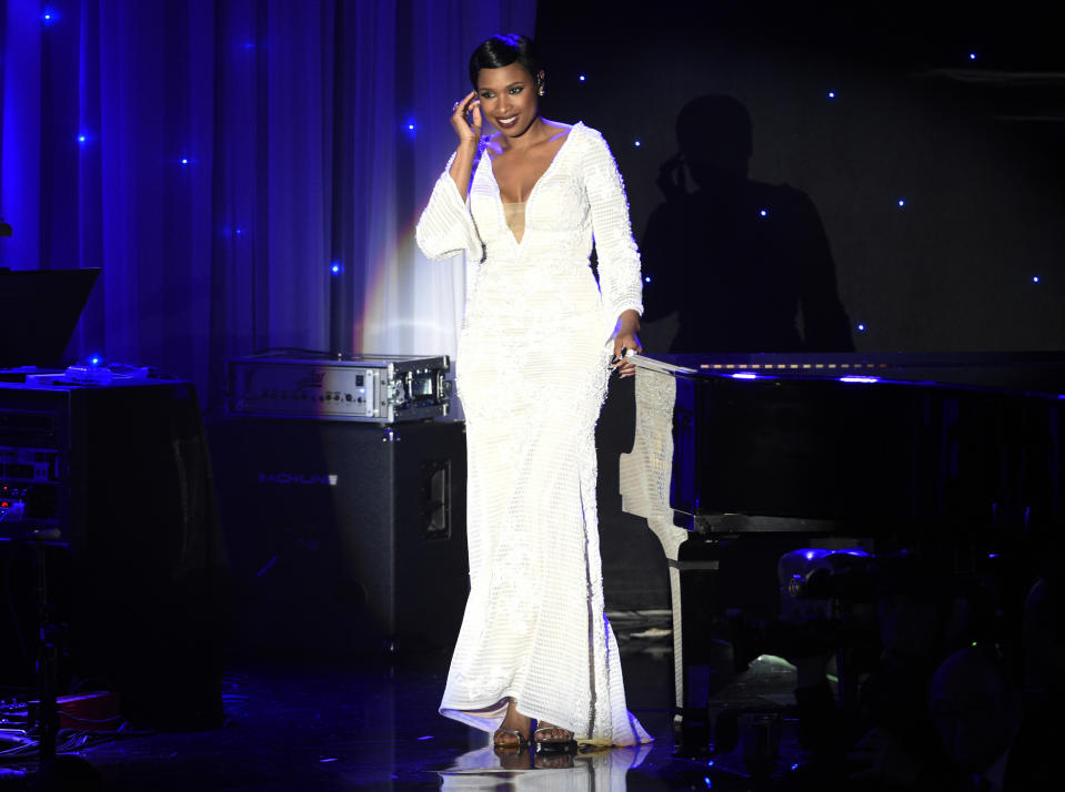 Jennifer Hudson performs onstage at the Clive Davis and The Recording Academy Pre-Grammy Gala at the Beverly Hilton Hotel on Saturday, Feb. 11, 2017, in Beverly Hills, Calif. (Photo by Chris Pizzello/Invision/AP)