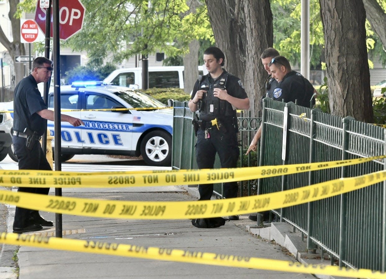 Officers at the scene of the reported shooting on Wednesday.