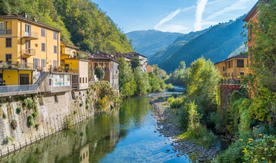 the picturesque town of bagni di lucca on a sunny day near lucca, in tuscany, italy