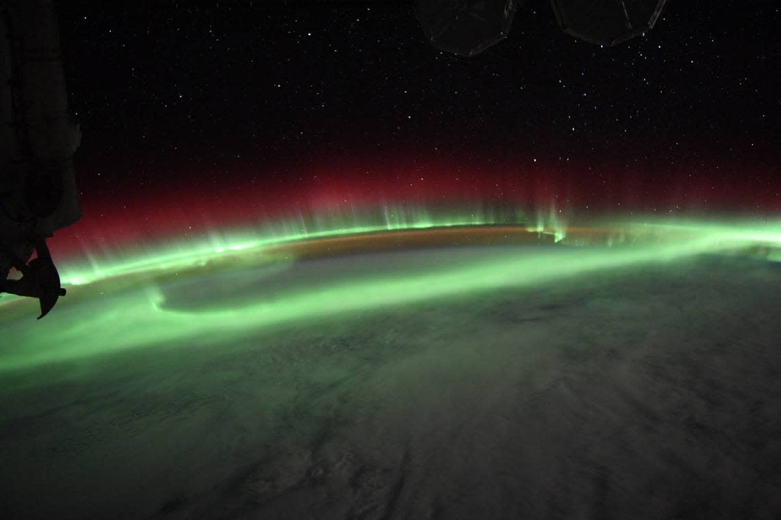 The Northern lights, aurora borealis, photographed by an astronaut on the International Space Station on Aug. 17.