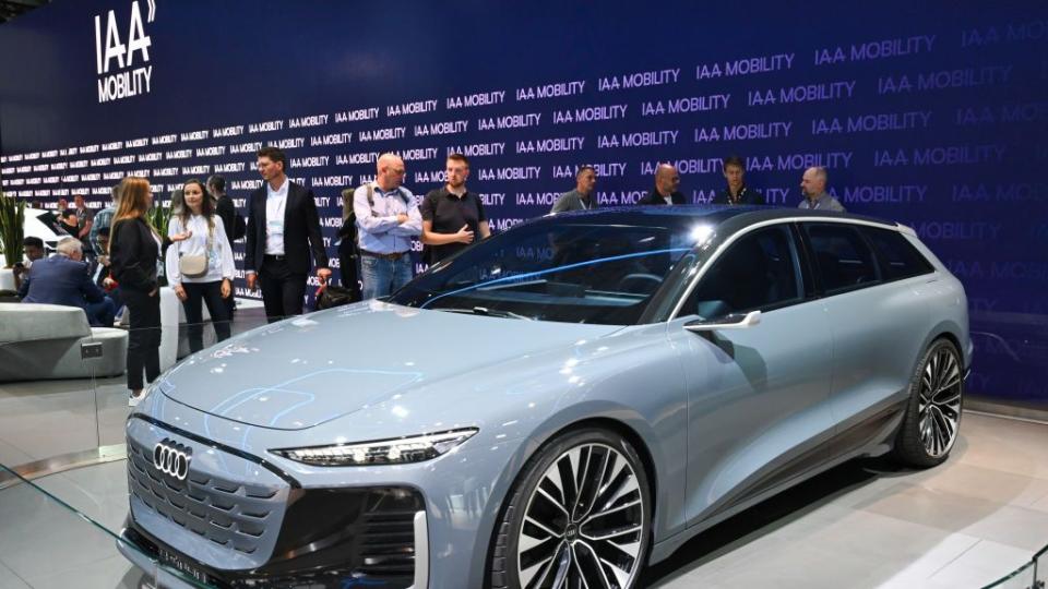 audi a6 avant etron in pale blue at iaa mobility international motor show