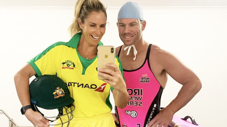 Candice and David Warner, pictured here after doing the 'flick the switch' challenge on Tik Tok.