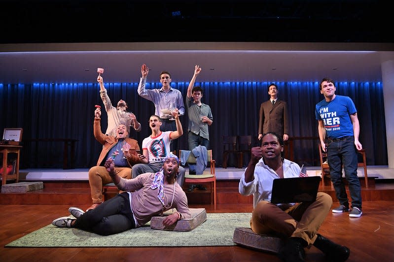 The cast of "The Inheritance, Part One" at Trinity Rep. Matthew  López's Tony-winning drama, presented in two parts, weaves the story of three generations of gay men in New York City.