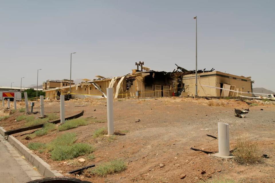 This photo released Thursday, July 2, 2020, by the Atomic Energy Organization of Iran, shows a building after it was damaged by a fire, at the Natanz uranium enrichment facility some 200 miles south of the capital Tehran, Iran.