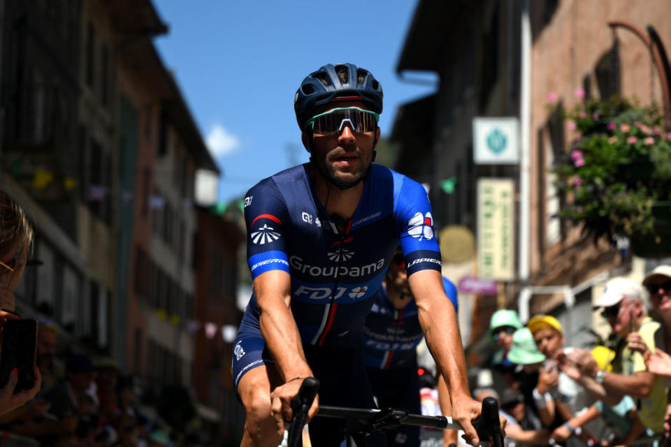 MOTIERS FRANCE  JULY 20 Thibaut Pinot of France and Team GroupamaFDJ prior to the stage eighteen of the 110th Tour de France 2023 a 1849km stage from Motiers to BourgenBresse  UCIWT  on July 20 2023 in Motiers France Photo by David RamosGetty Images