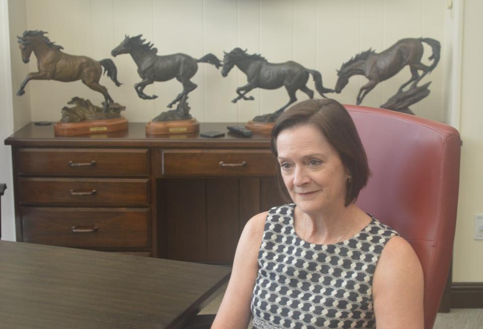 MSU Texas President Stacia "Stacy" Haynie is the fifth resident of the president's office in six semesters for the university, Monday, Aug. 7, 2023.