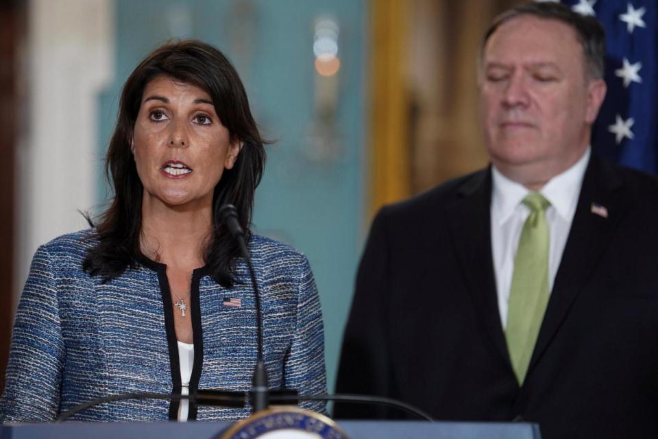 US Ambassador to the United Nations Nikki Haley delivers her remarks (REUTERS)