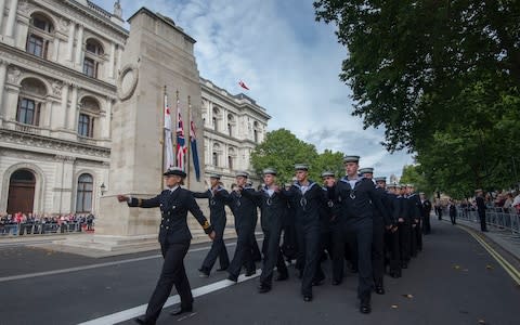 The Royal Naval Association honours modern naval heroes at Biennial Cenotaph Parade in Whitehall. - Credit: Julian Simmonds